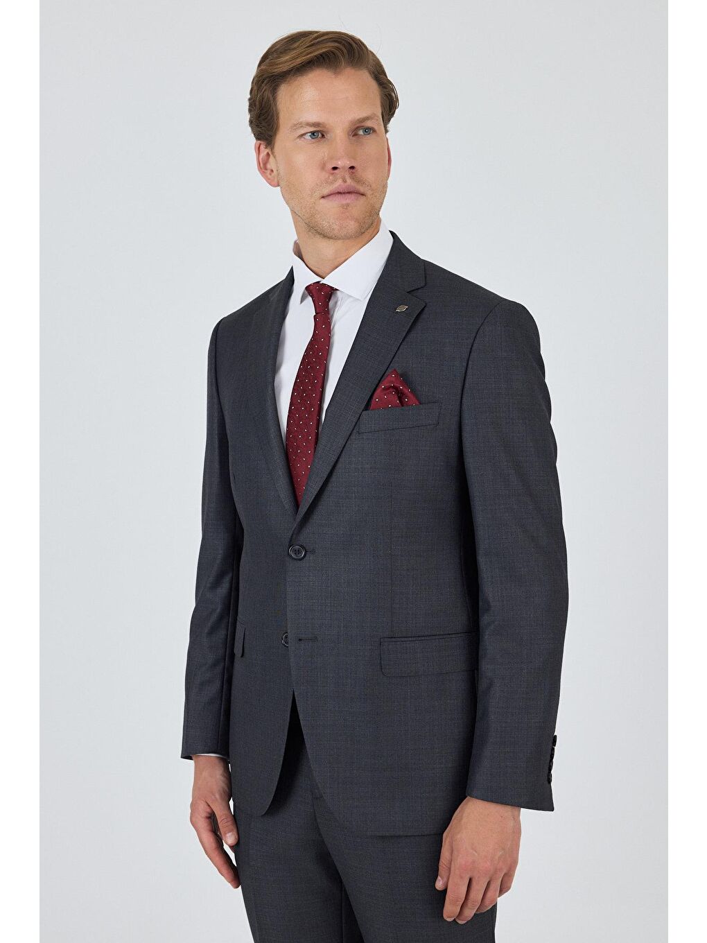 Gri Düz Filafil Mono Yaka Tam Astar 6 Drop Comfort Fit Takım Elbise 1001250170-2