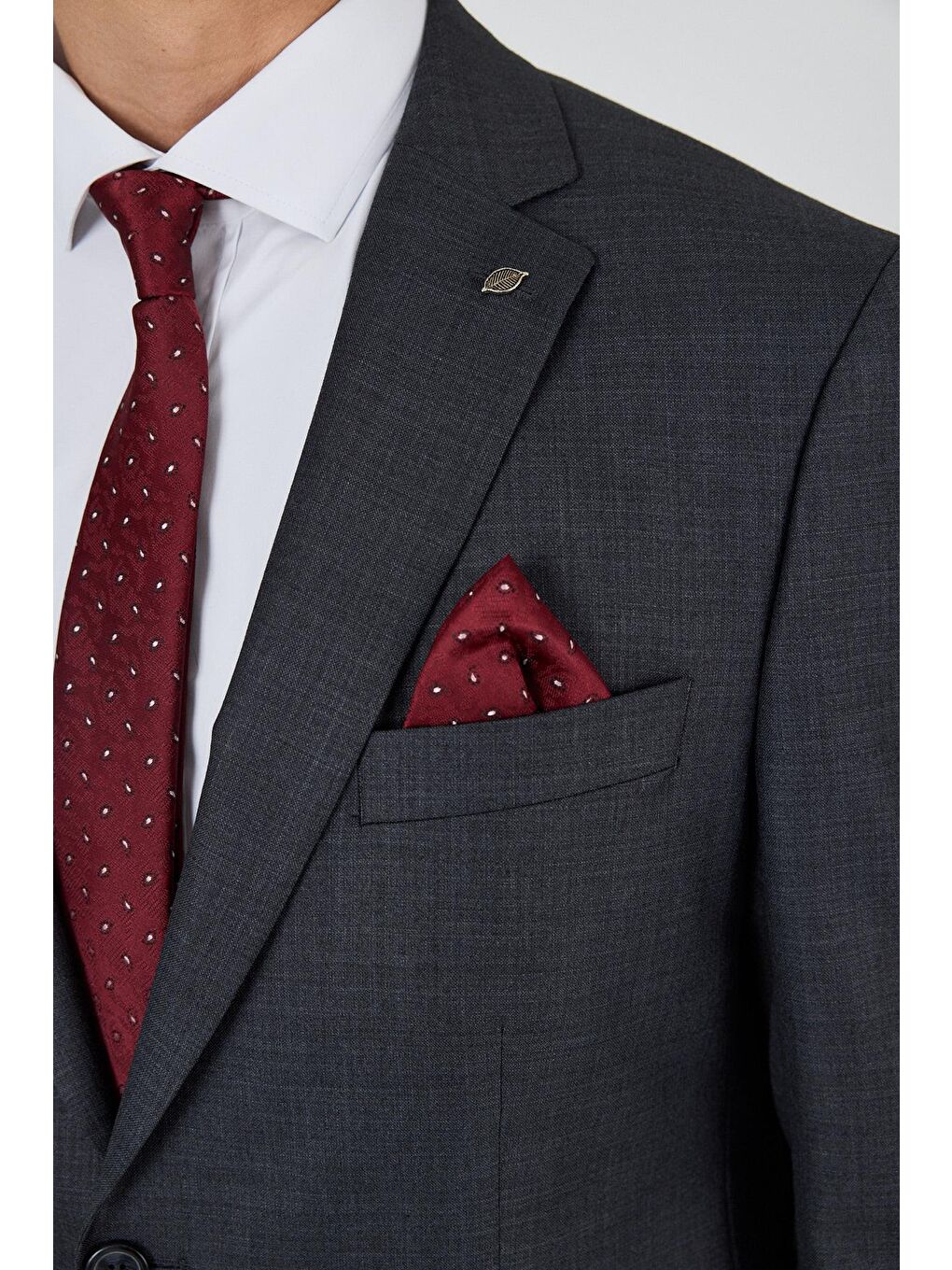 Gri Düz Filafil Mono Yaka Tam Astar 6 Drop Comfort Fit Takım Elbise 1001250170-3