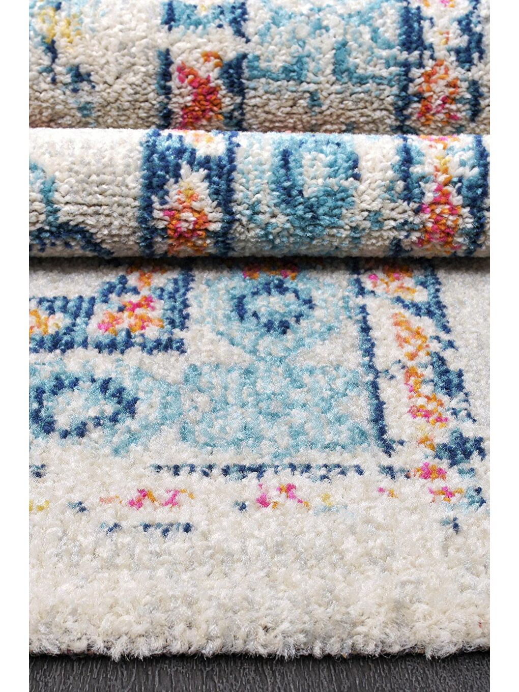 Vintage 7661 Beyaz Turkuaz Klasik Eskitme Dokuma Halı-200x290-2