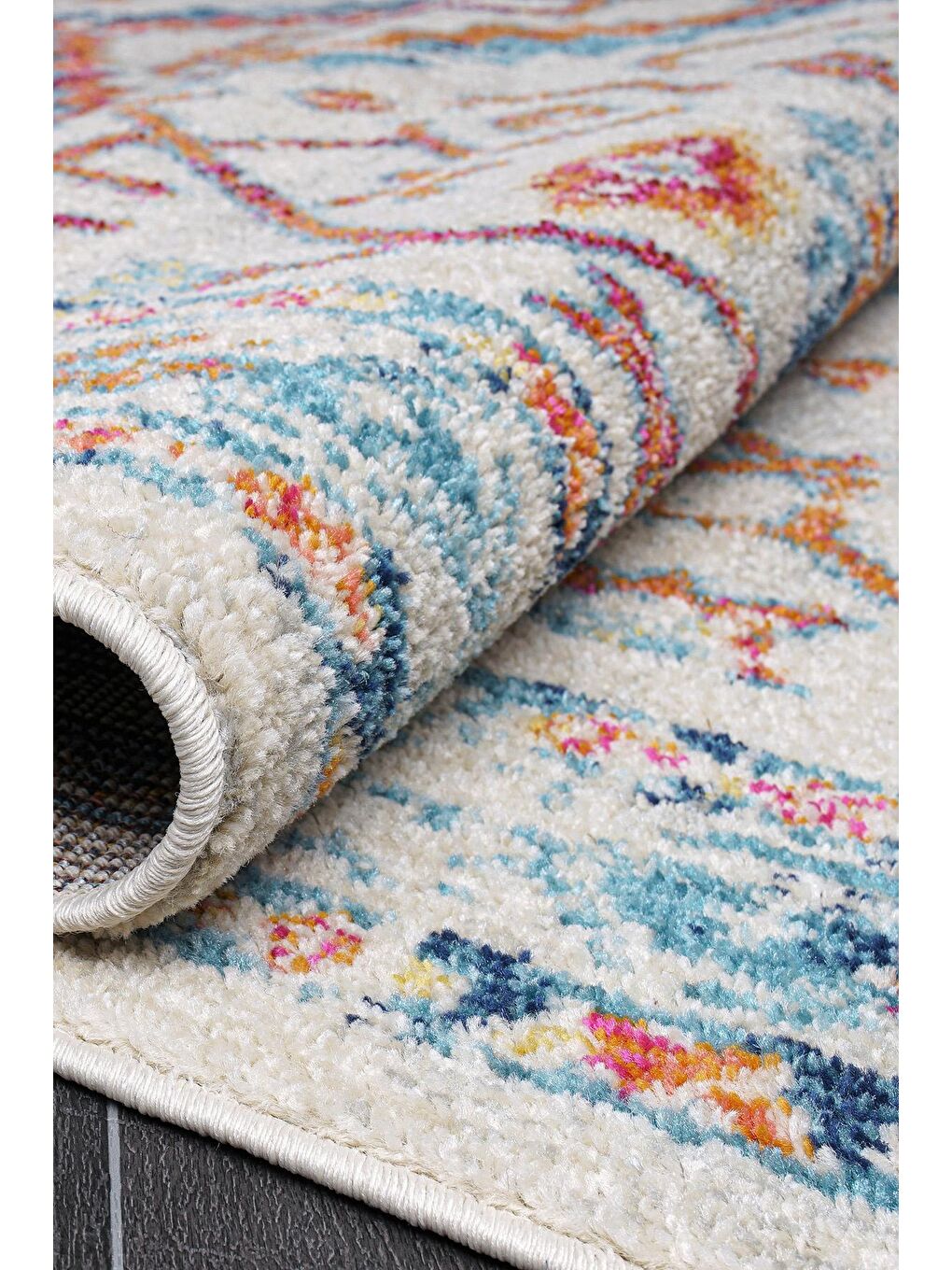 Vintage 7661 Beyaz Turkuaz Klasik Eskitme Dokuma Halı-200x290-3