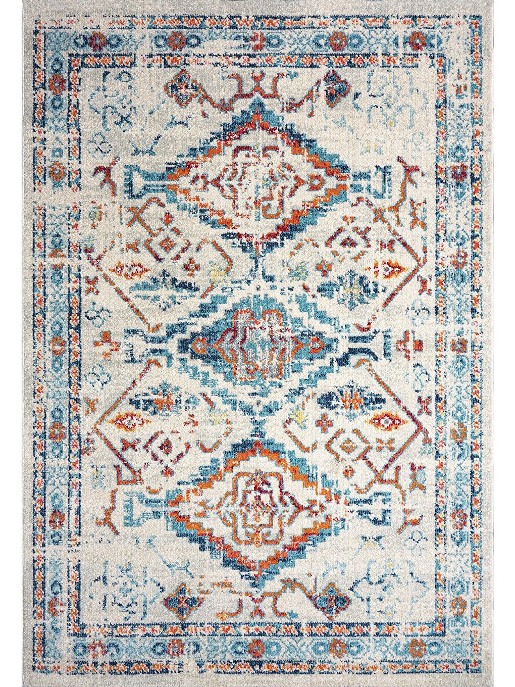 Vintage 7661 Beyaz Turkuaz Klasik Eskitme Dokuma Halı-200x290-4