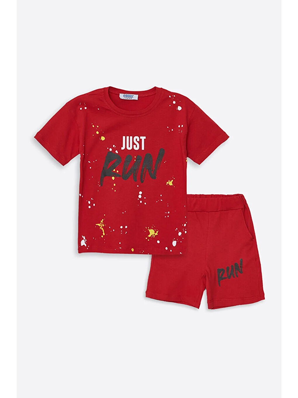 Kırmızı Run Baskılı Penye Şort- T-shirt Erkek Takım