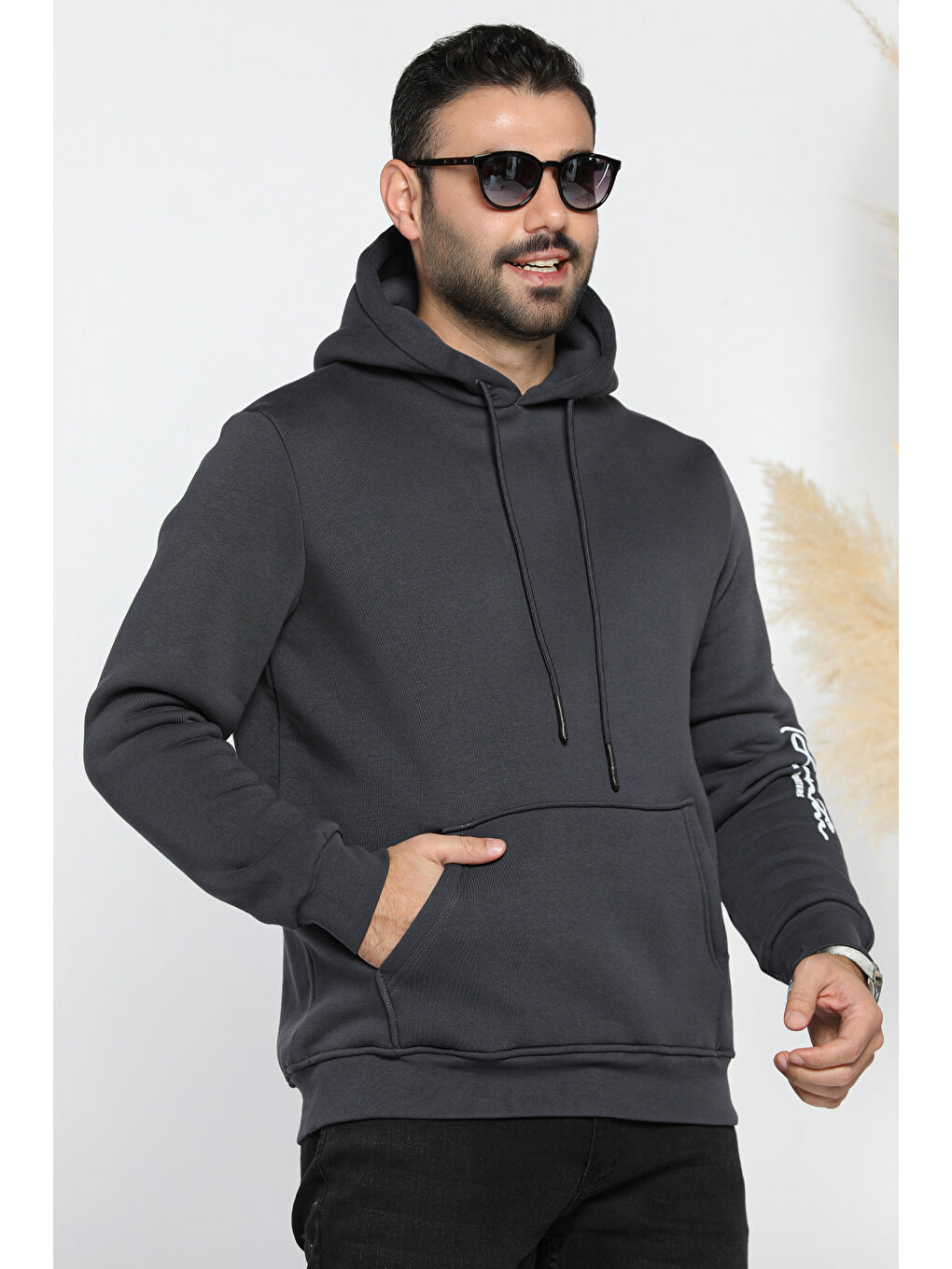 Mishar İtalia Gri Erkek Kapüşonlu Şardonlu Baskılı Sweatshirt - 1