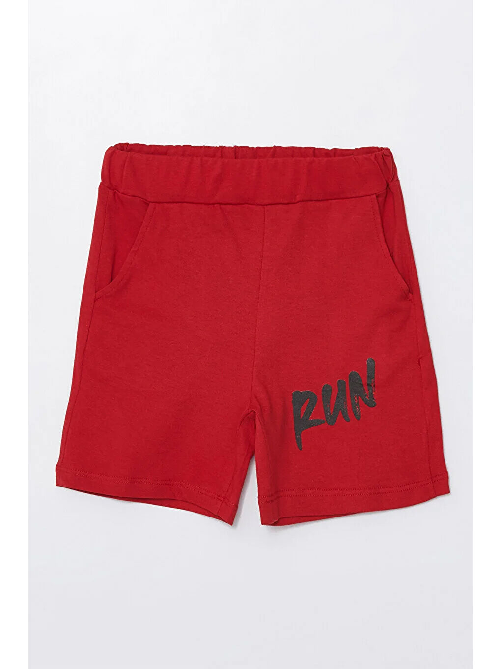 Kırmızı Run Baskılı Penye Şort- T-shirt Erkek Takım-4