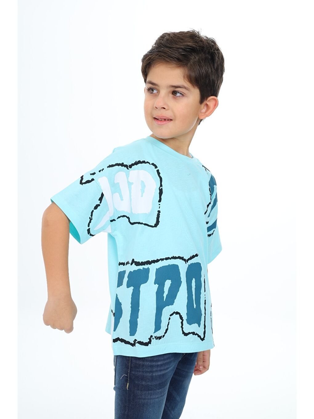 Turkuaz Erkek Çocuk Baskılı Tişört-1
