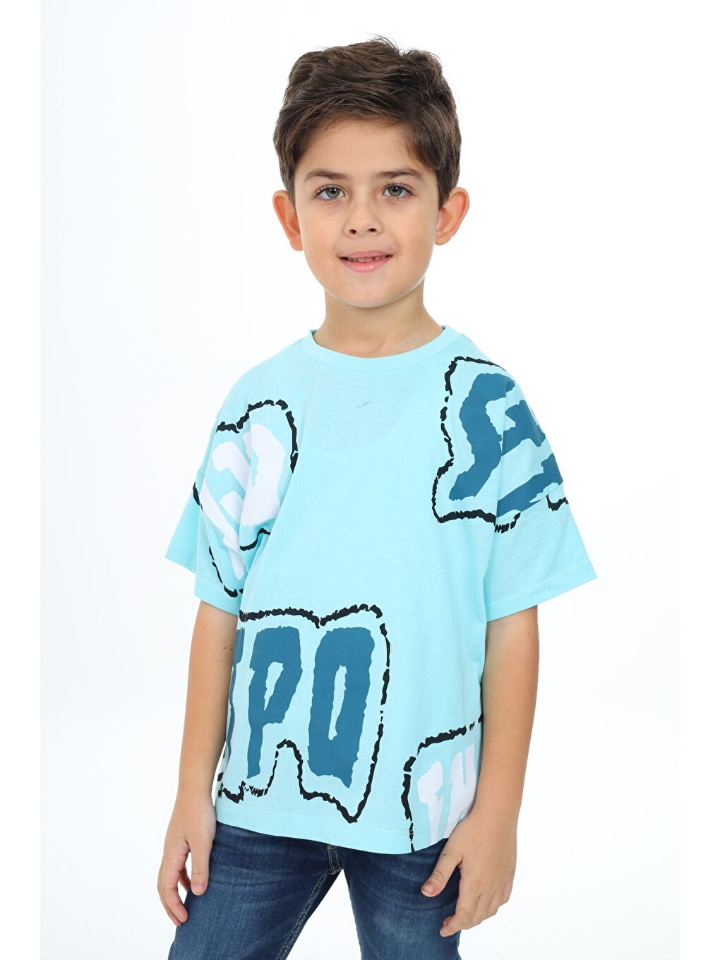 Turkuaz Erkek Çocuk Baskılı Tişört-2