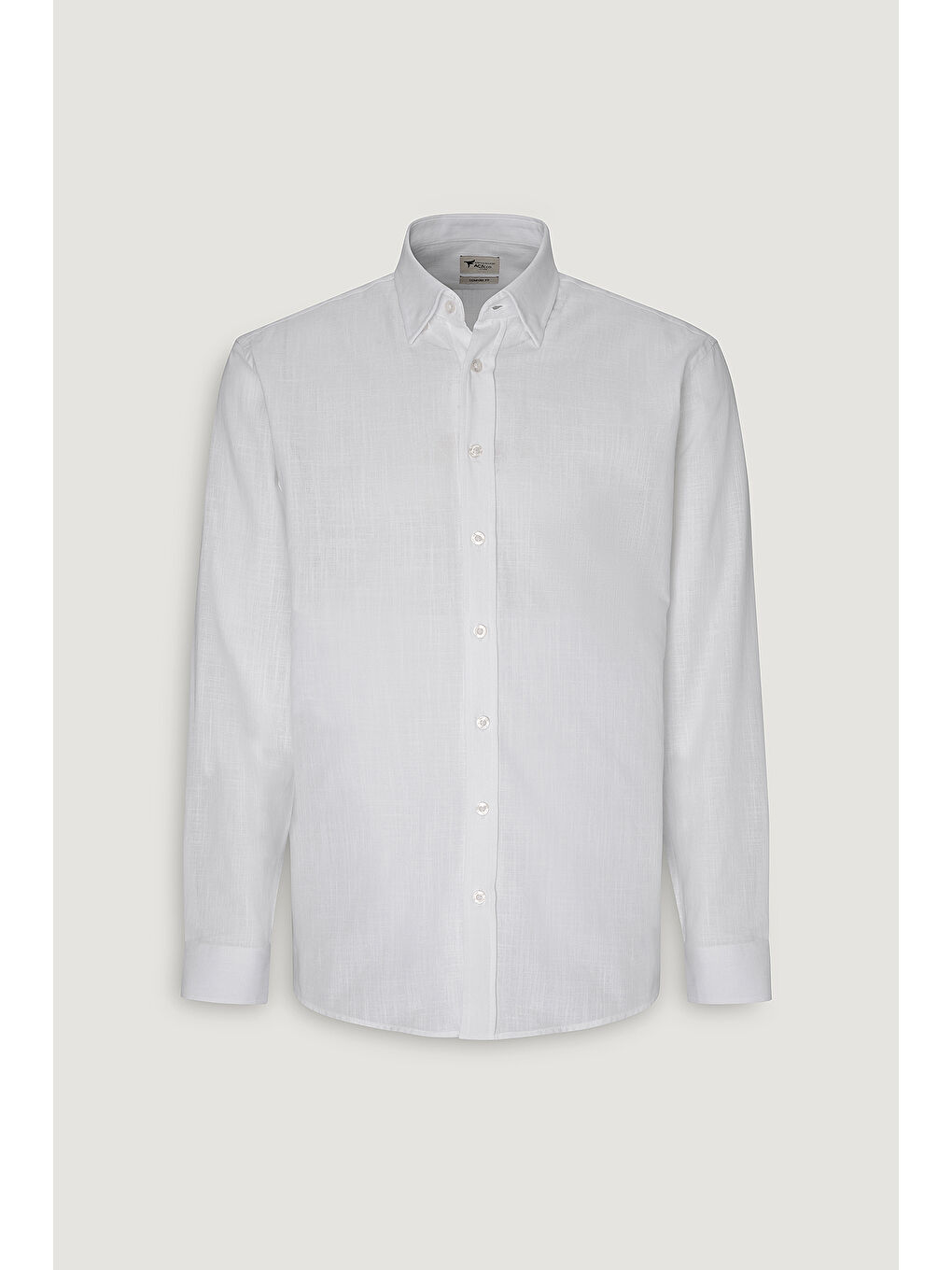 Erkek Beyaz Comfort Fit Rahat Kesim Gizli Düğme Yaka %100 Pamuk Flamlı Gömlek-5