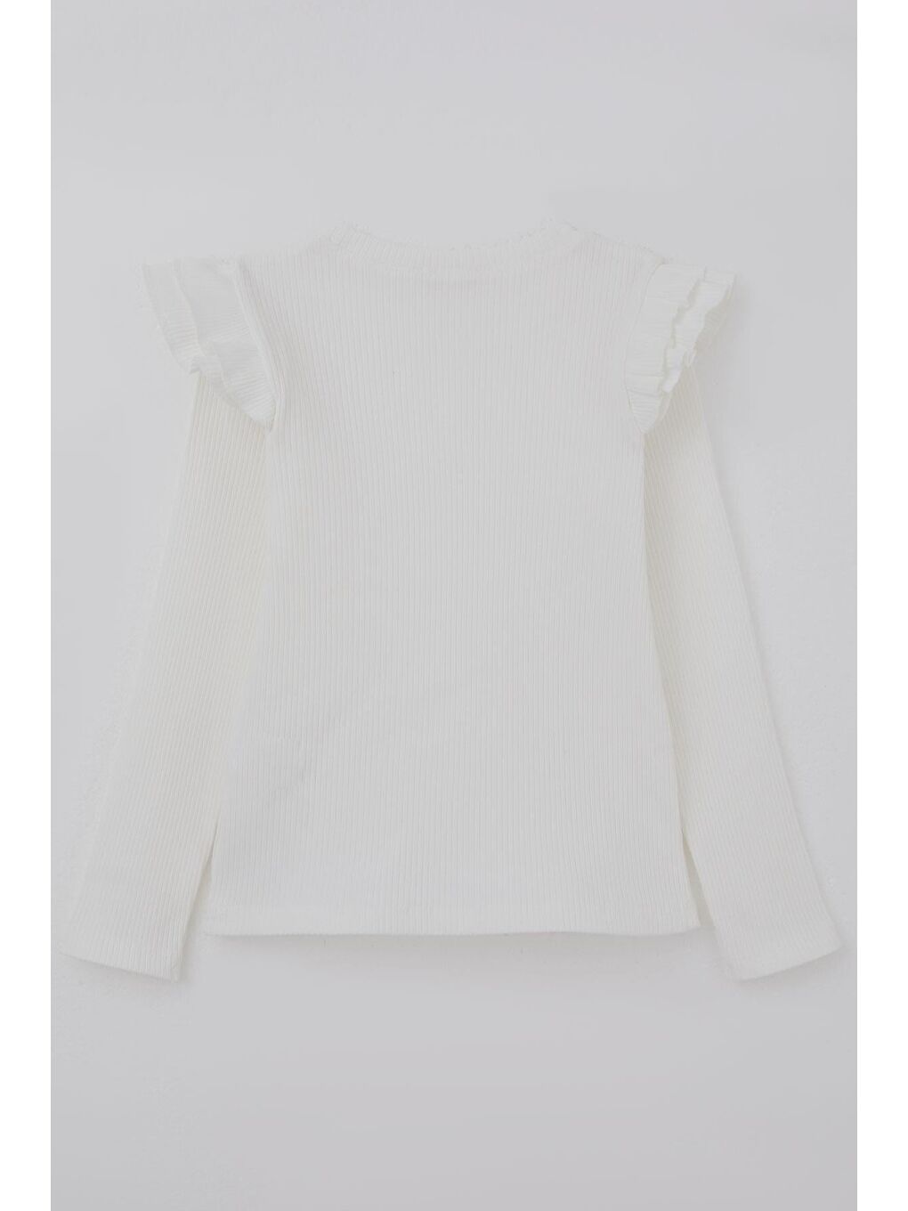 Kız Çocuk Uzun Kollu Tişört Arma Detaylı Omuzu Fırfırlı Ekru (5-10 Yaş)-1