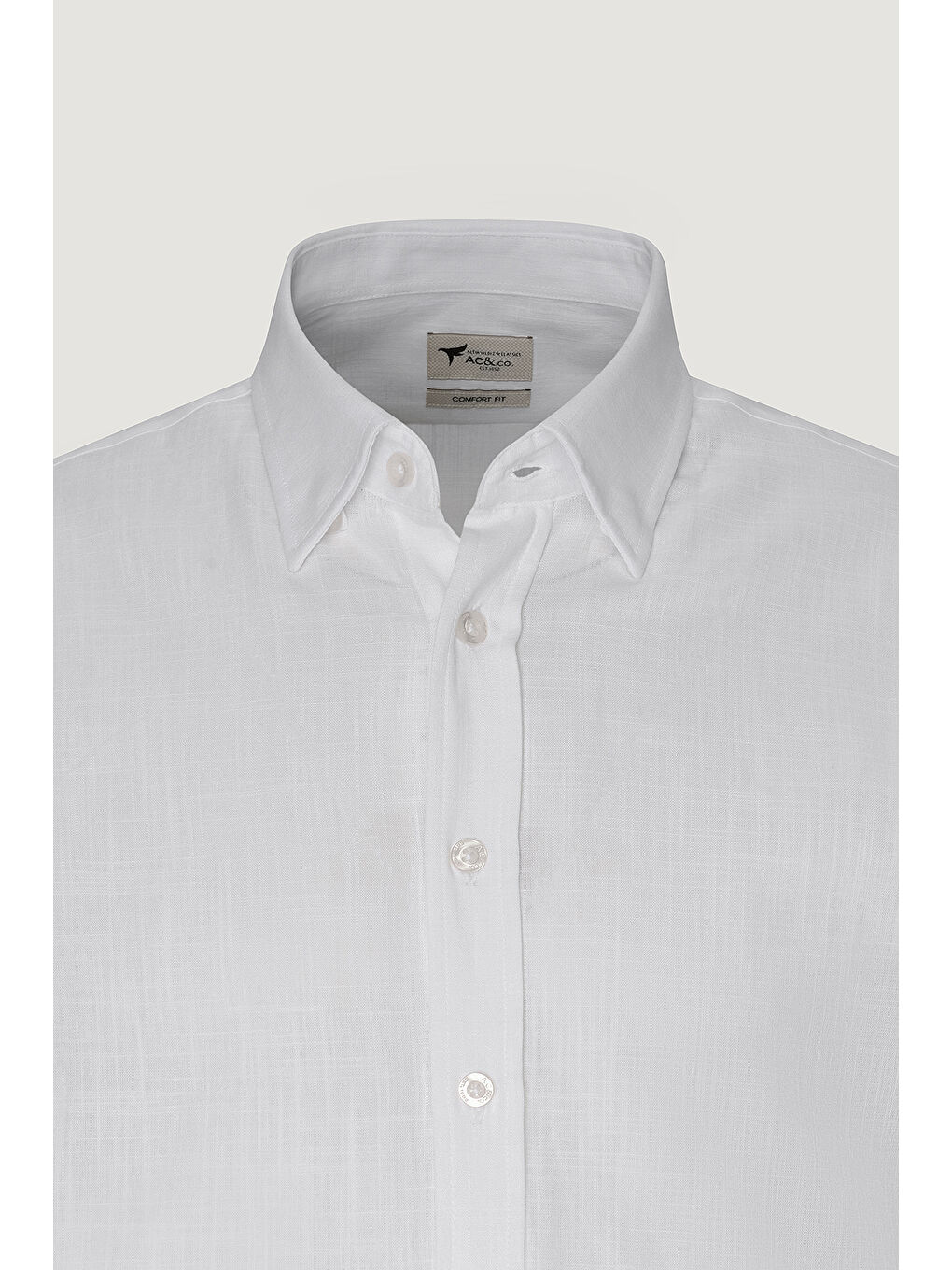 Erkek Beyaz Comfort Fit Rahat Kesim Gizli Düğme Yaka %100 Pamuk Flamlı Gömlek-6
