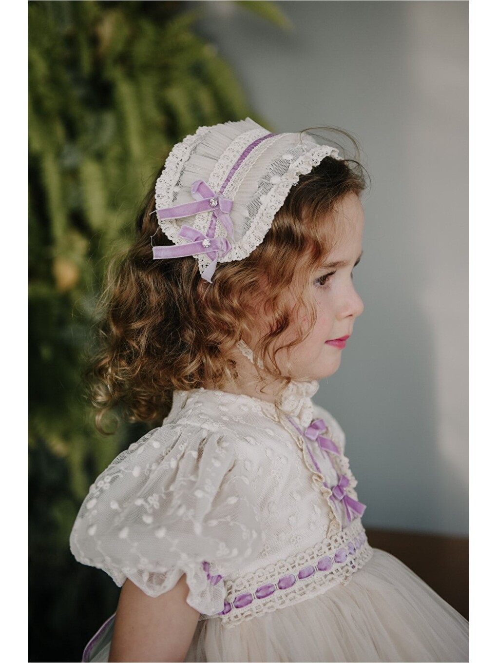 Lila Saç Aksesuarlı Kız Çocuk Kısa Abiye Elbise_m2310-4