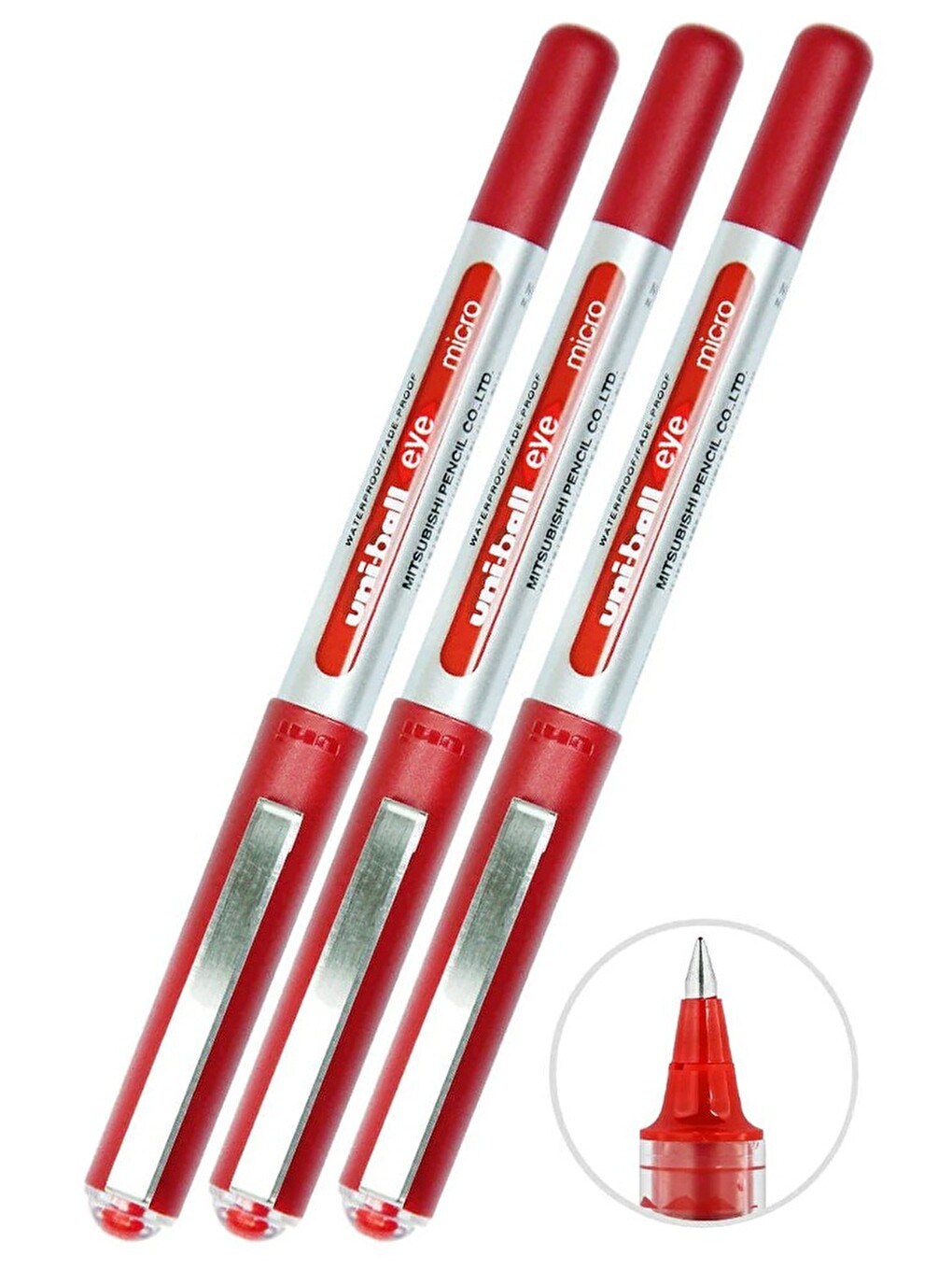 Kırmızı Pilot Kalem 3 Adet Uniball Eye Mikro 0.5 Mm Roller Pilot Kalem Ub-150 Roller Uçlu Likit Müre