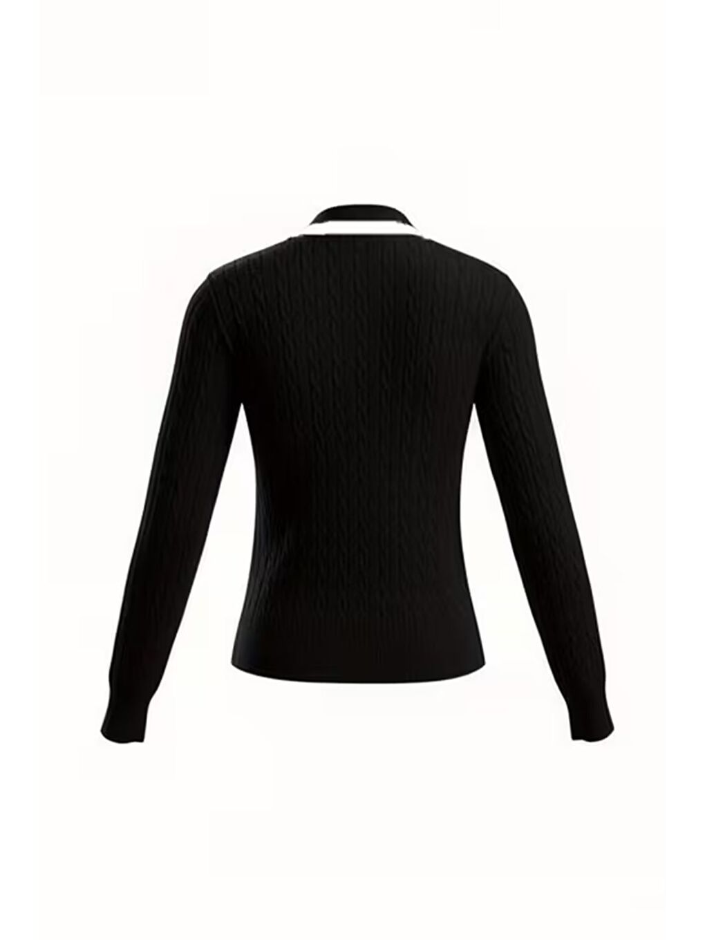 Siyah Polo Yaka Yarım Düğmeli Kadın Triko Kazak-3