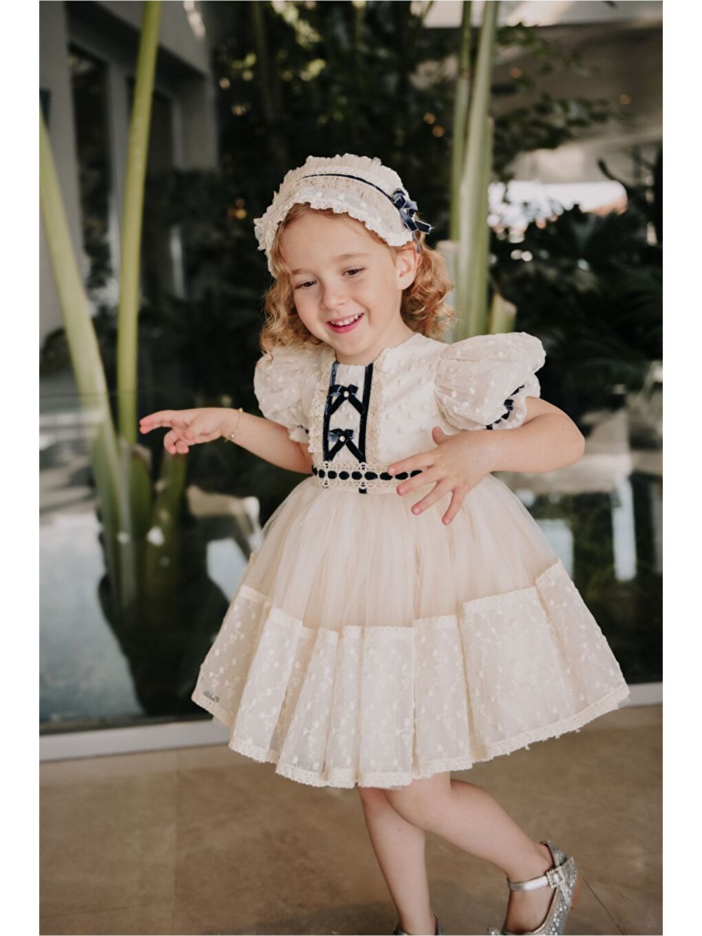 Lacivert Saç Aksesuarlı Kız Çocuk Kısa Abiye Elbise_M2310-1