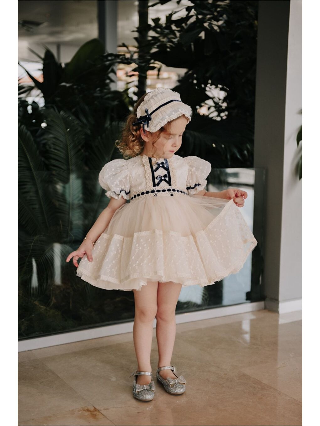 Lacivert Saç Aksesuarlı Kız Çocuk Kısa Abiye Elbise_M2310-2