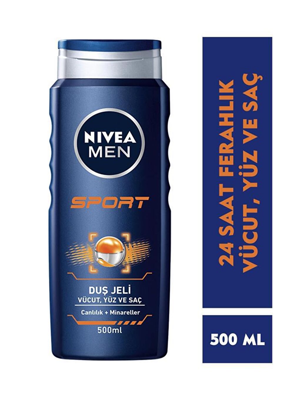 NIVEA Şeffaf Men Sport Erkek Duş Jeli, Saç, Vücut Ve Yüz Için Şampuan 500 ml, 24 Saat Ferahlık