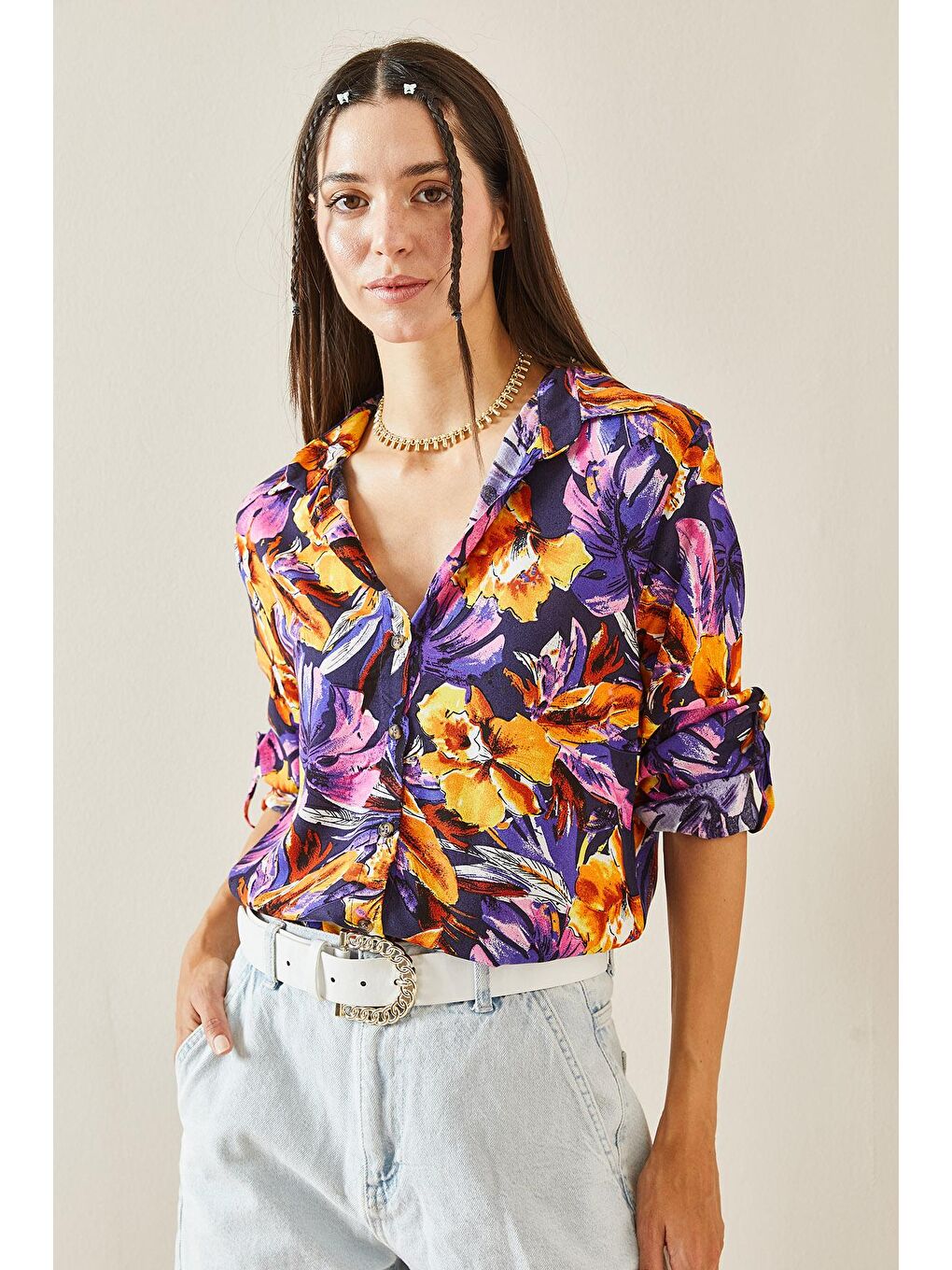 Mor Polo Yaka Desenli Gömlek 5YXK2-48823-06-1