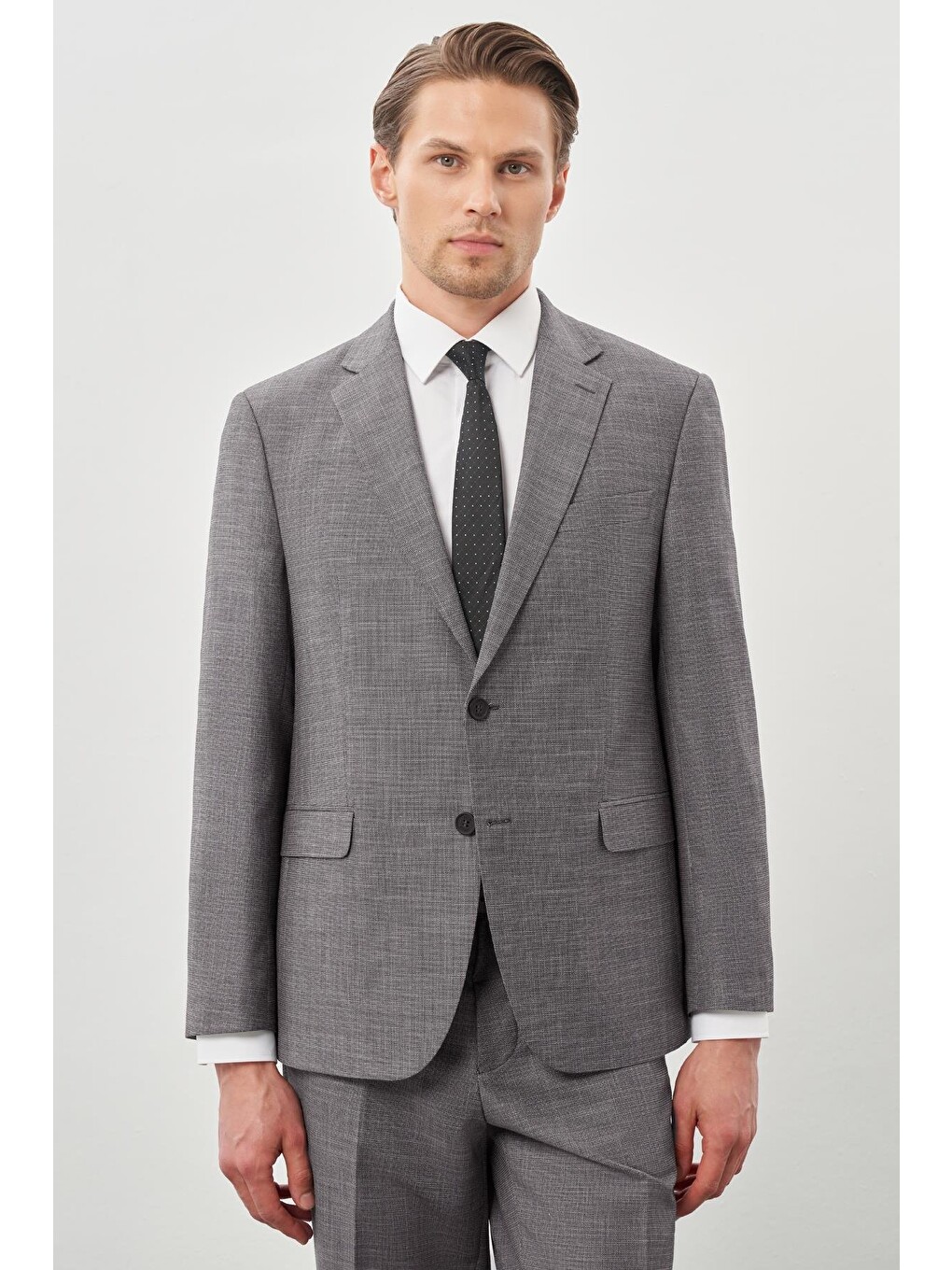 Gri Kendinden Mono Yaka Çift Yırtmaç 2 Düğme 4 Drop Comfort Fit Classic Takım Elbise 1001245161-1