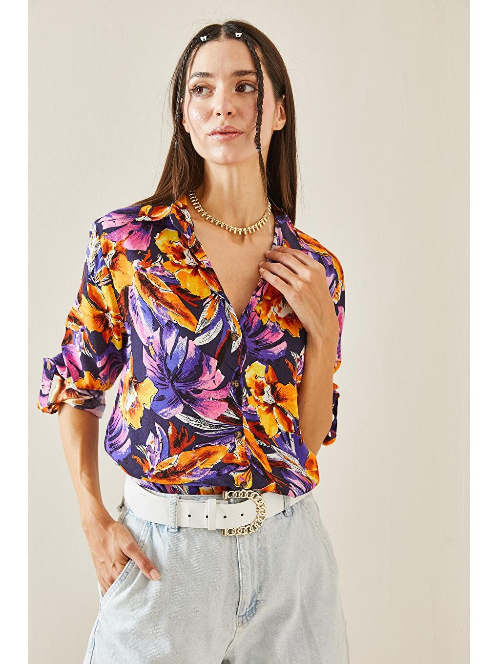 Mor Polo Yaka Desenli Gömlek 5YXK2-48823-06-2