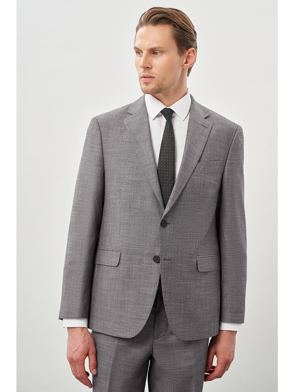 Gri Kendinden Mono Yaka Çift Yırtmaç 2 Düğme 4 Drop Comfort Fit Classic Takım Elbise 1001245161-2