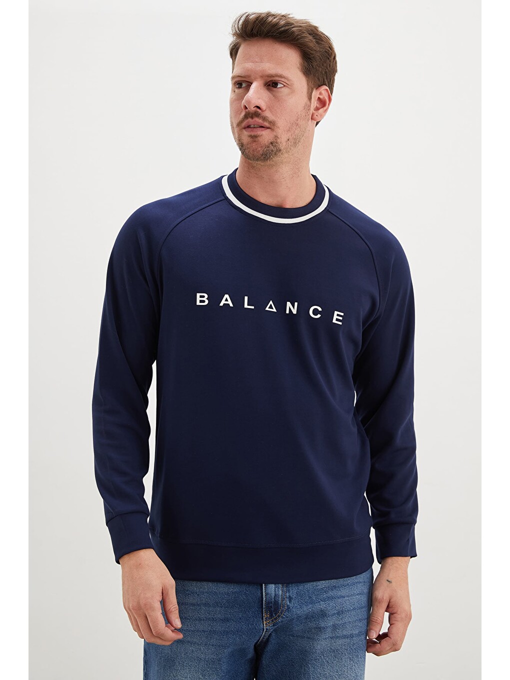 Lacivert Balance Baskılı Garnili Modal Sweatshirt-1