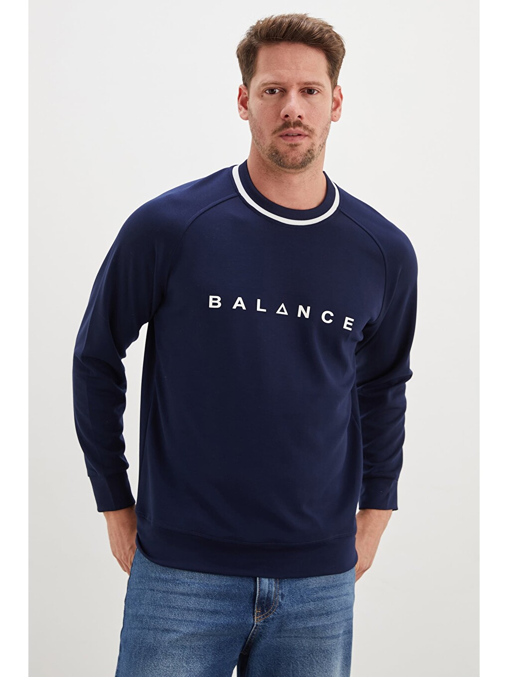 Lacivert Balance Baskılı Garnili Modal Sweatshirt-2