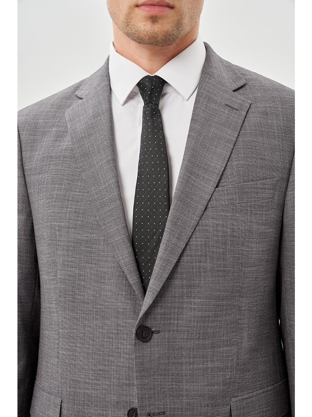 Gri Kendinden Mono Yaka Çift Yırtmaç 2 Düğme 4 Drop Comfort Fit Classic Takım Elbise 1001245161-3