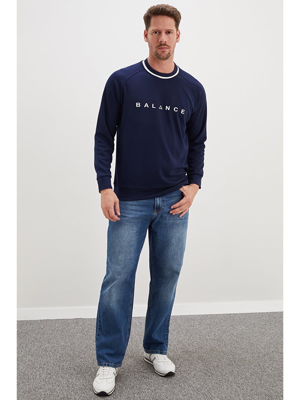 Lacivert Balance Baskılı Garnili Modal Sweatshirt-3