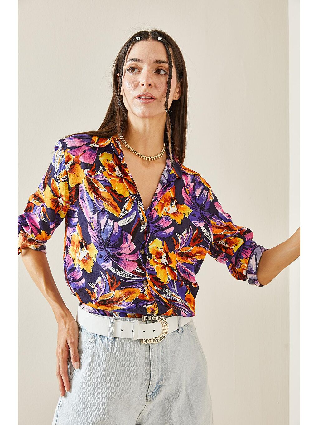 Mor Polo Yaka Desenli Gömlek 5YXK2-48823-06-3