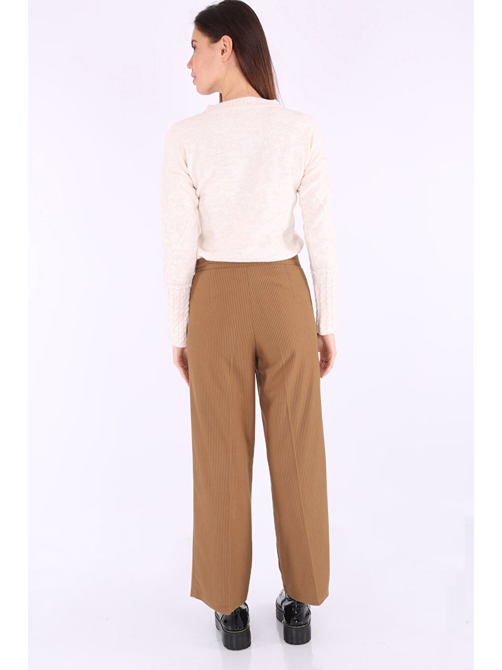 Sarı 6463 Fitilli Geniş Paça Pantolon - Hardal-2