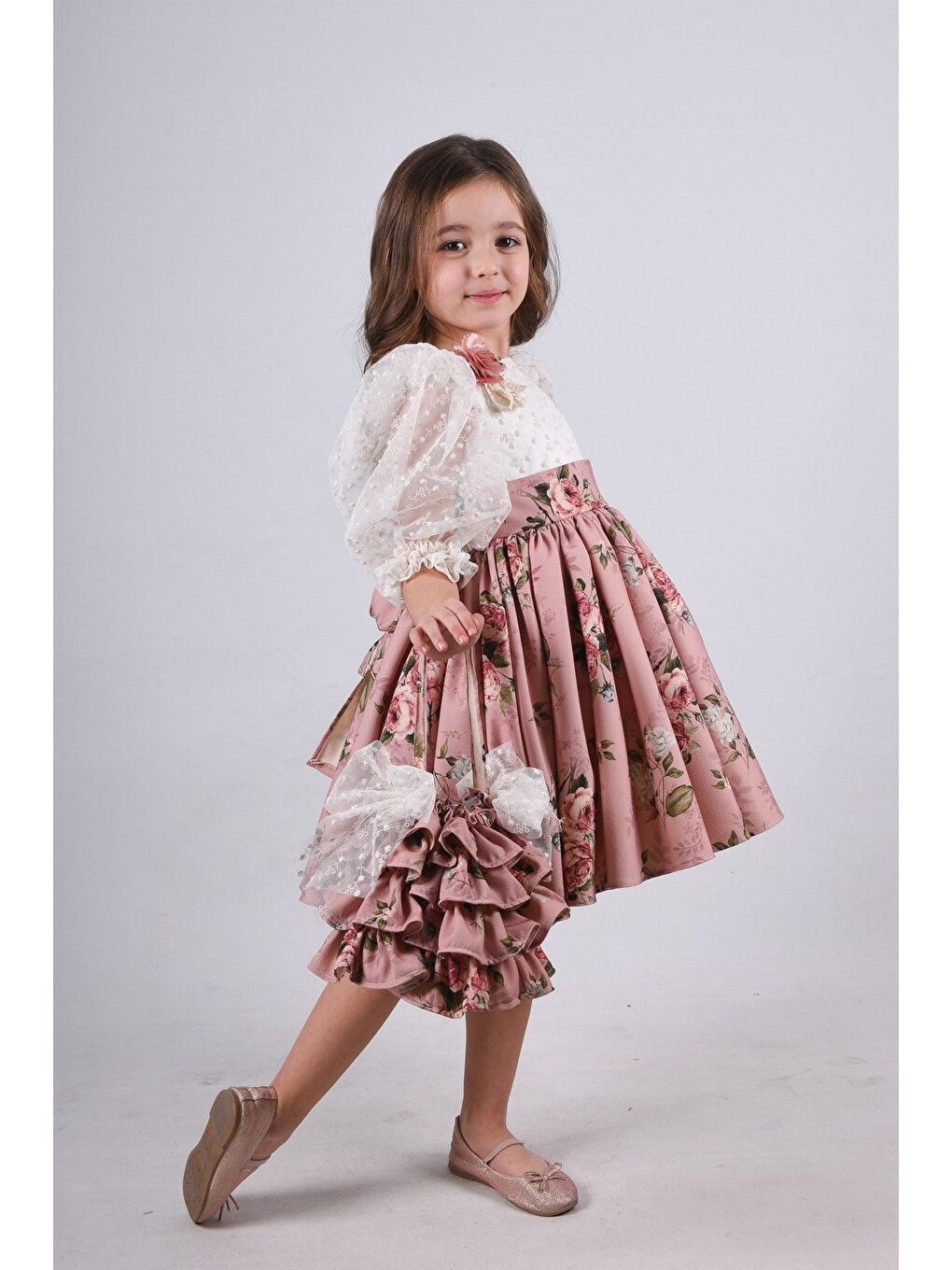 Pembe Çanta Aksesuarlı Kız Çocuk Kısa Elbise_M2371-1