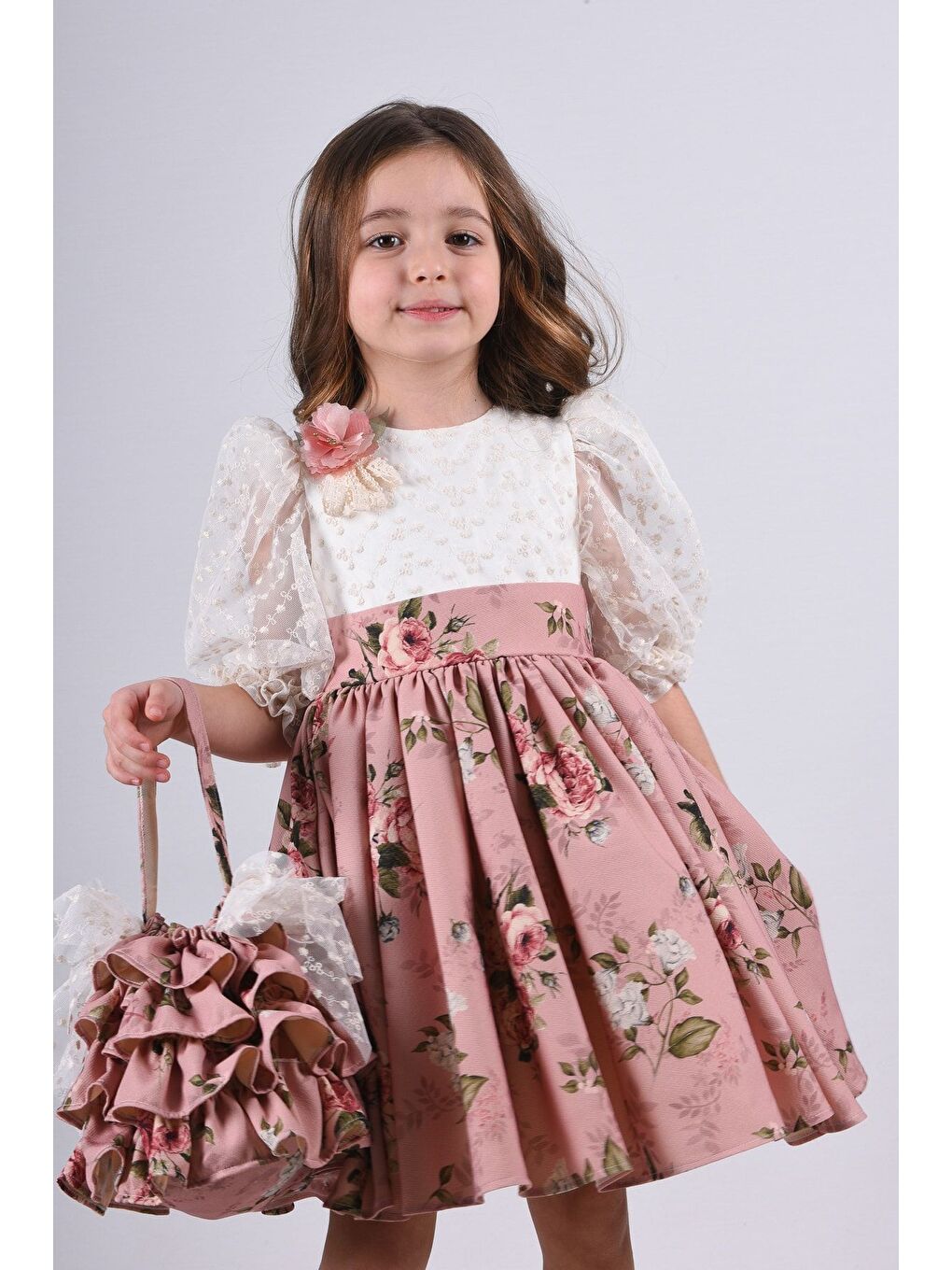 Pembe Çanta Aksesuarlı Kız Çocuk Kısa Elbise_M2371-2