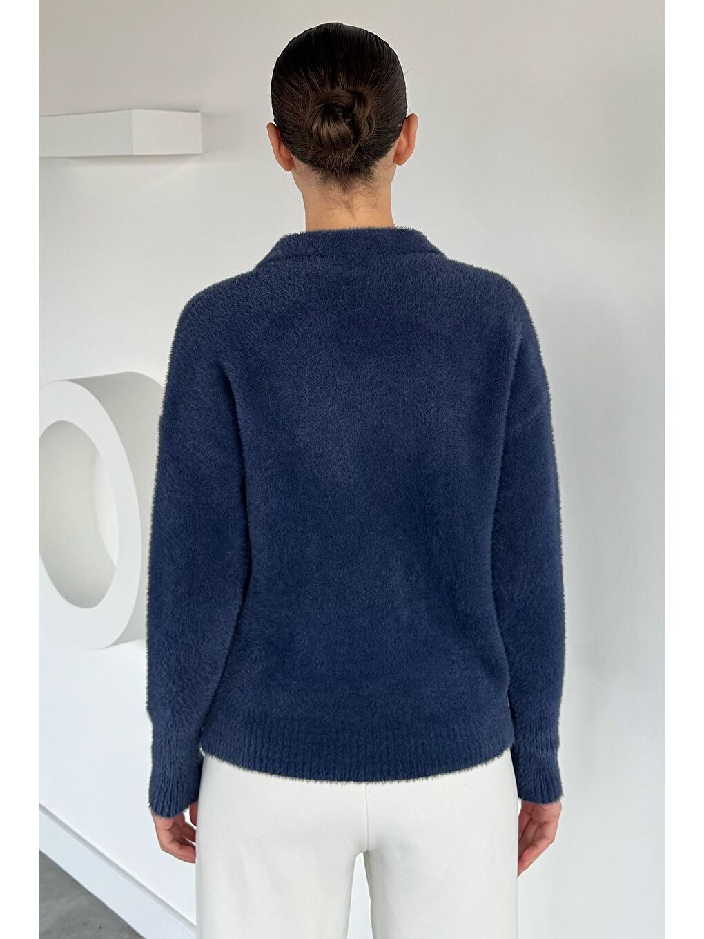 Lacivert Gömlek Yaka Düğmeli Şardonlu Triko Kazak (s,m,l,xl Uyumludur)-3