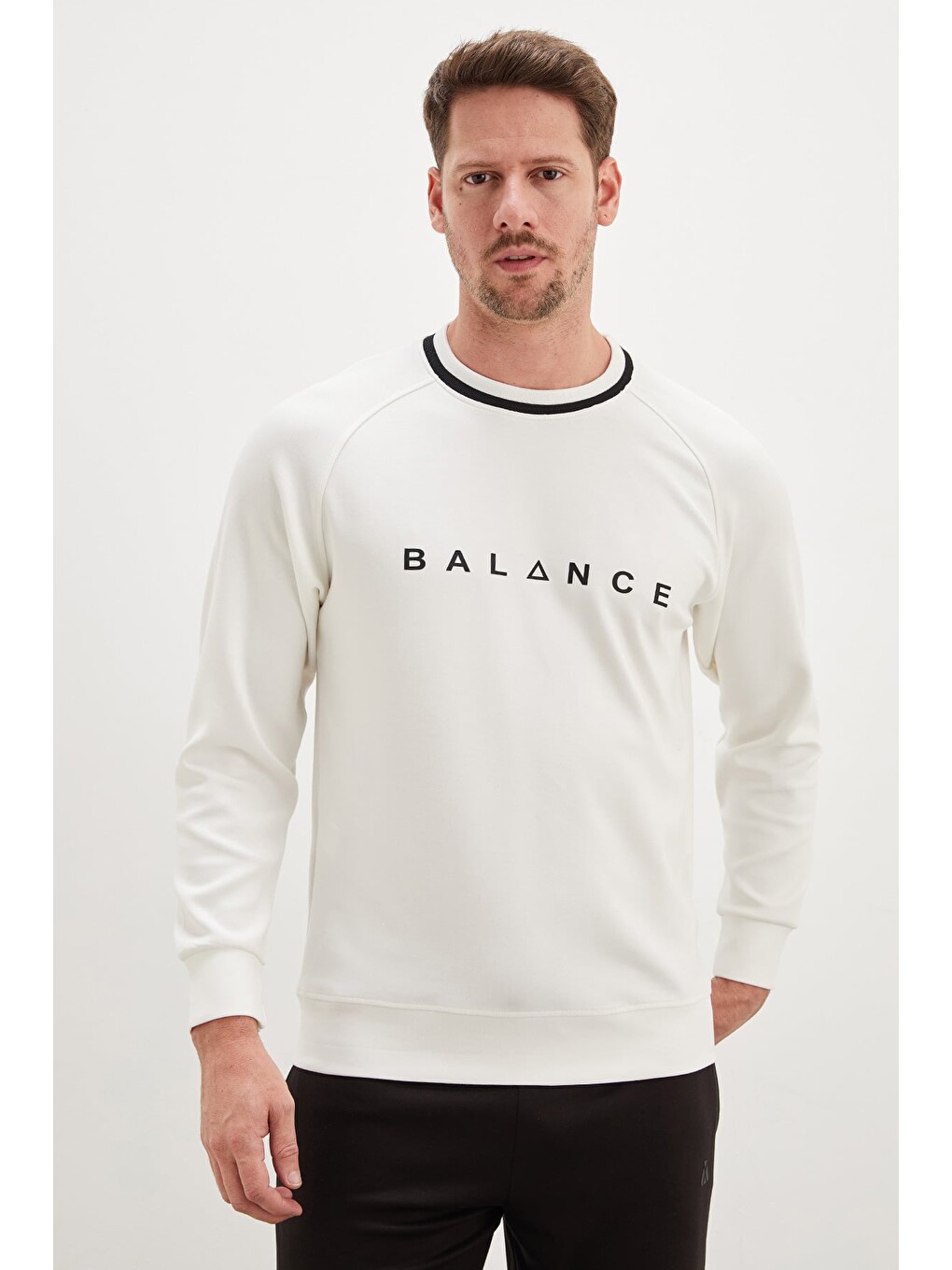 Ekru Balance Baskılı Garnili Modal Sweatshirt