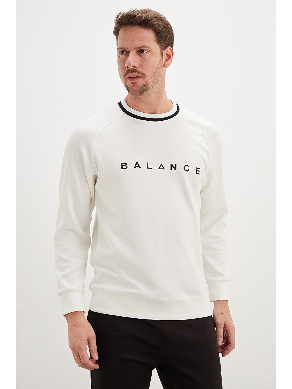 Ekru Balance Baskılı Garnili Modal Sweatshirt-1