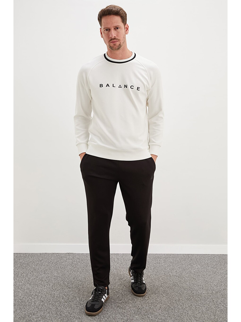 Ekru Balance Baskılı Garnili Modal Sweatshirt-2