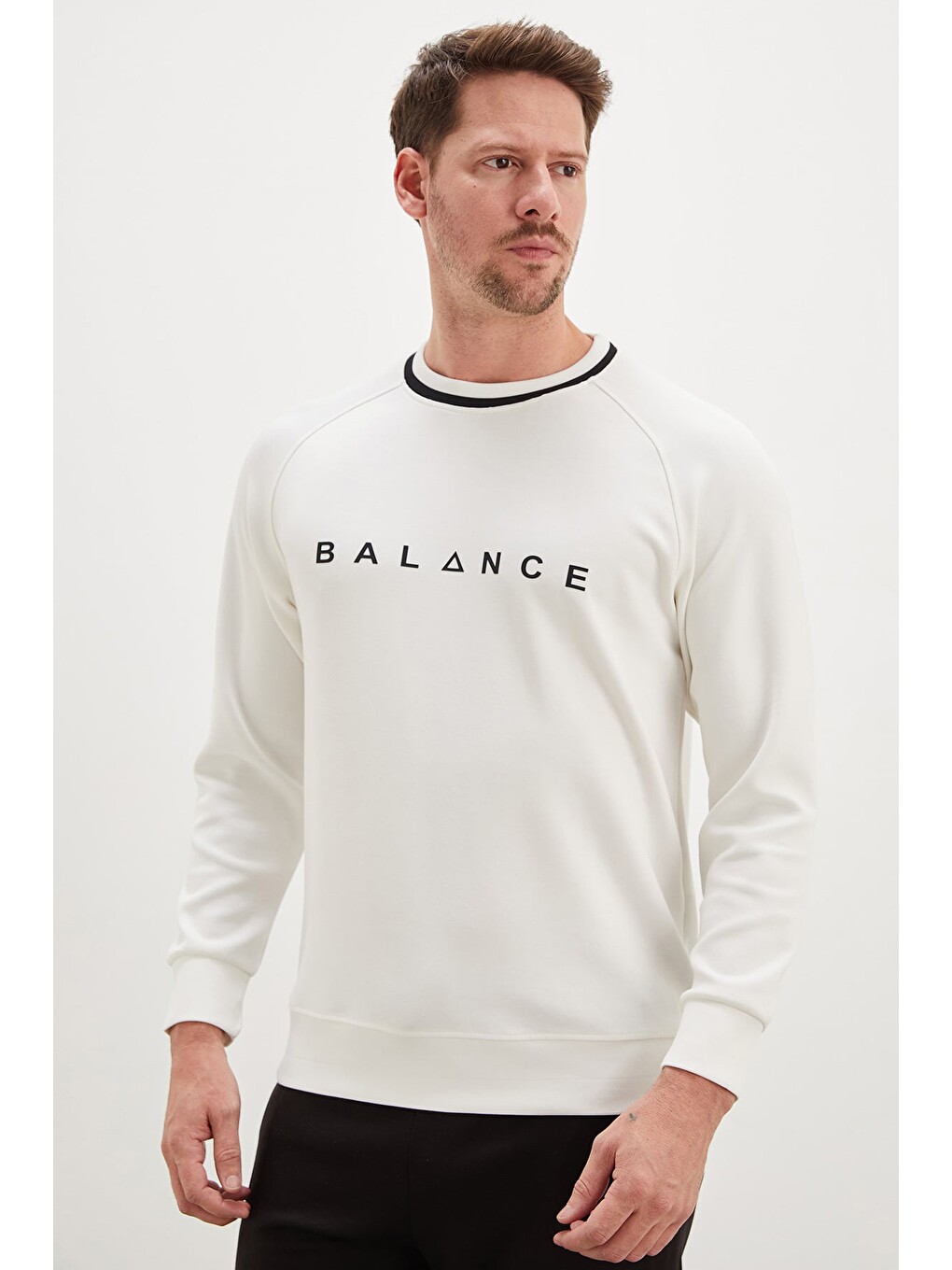 Ekru Balance Baskılı Garnili Modal Sweatshirt-4