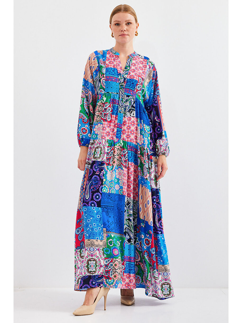 Mavi Kadın Saks Fuşya Viskon Tesettür Elbise 2423-2