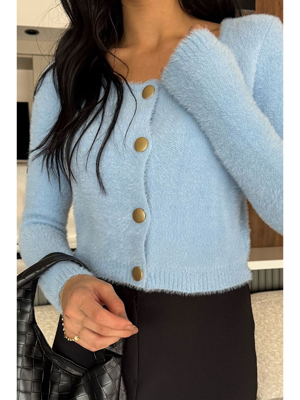 Mavi Şardonlu Kadın Crop Top Triko Hırka (s,m,l,xl Uyumludur)-1