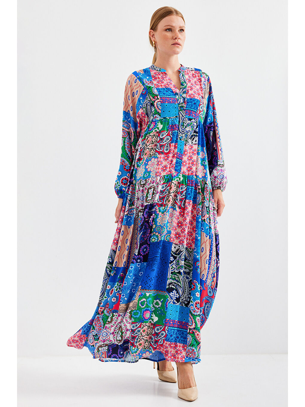 Mavi Kadın Saks Fuşya Viskon Tesettür Elbise 2423-3