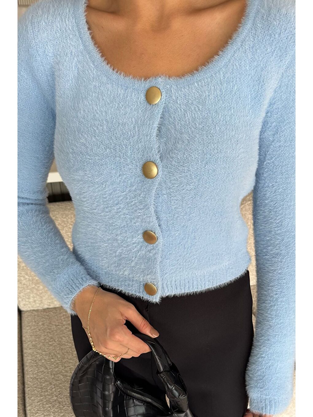 Mavi Şardonlu Kadın Crop Top Triko Hırka (s,m,l,xl Uyumludur)-2