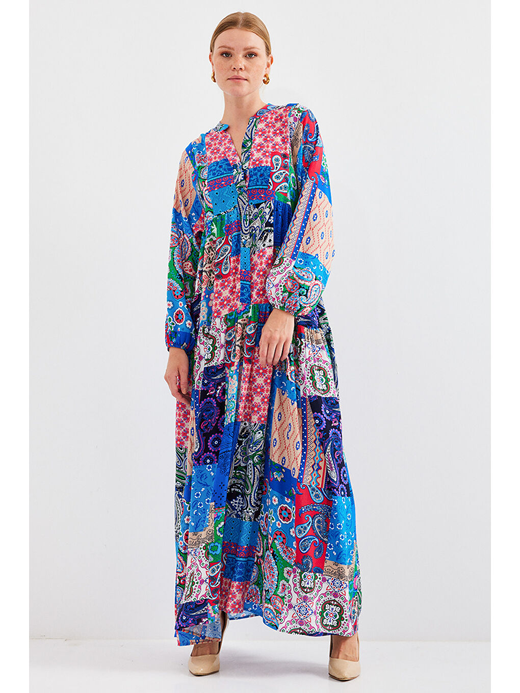 Mavi Kadın Saks Fuşya Viskon Tesettür Elbise 2423-4