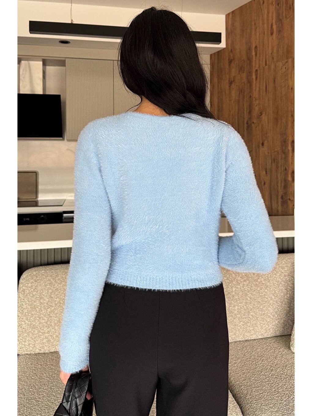 Mavi Şardonlu Kadın Crop Top Triko Hırka (s,m,l,xl Uyumludur)-3