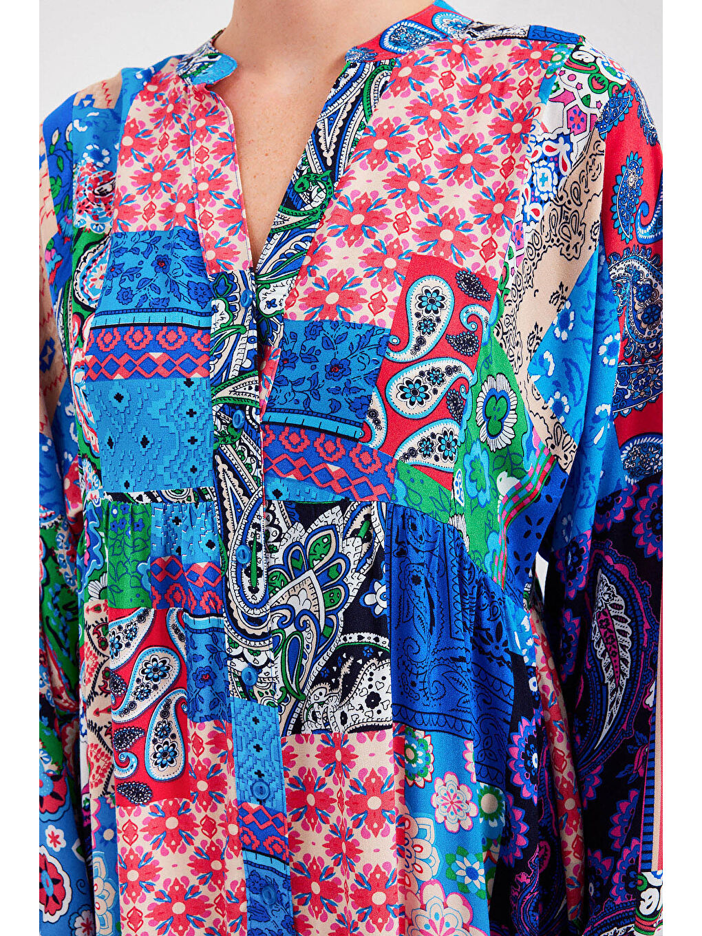 Mavi Kadın Saks Fuşya Viskon Tesettür Elbise 2423-5