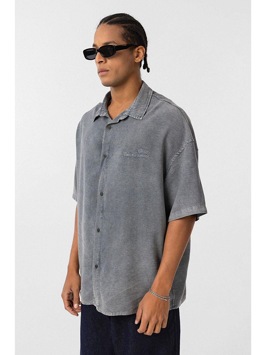 Arka Baskılı Oversize Gömlek Gri-2