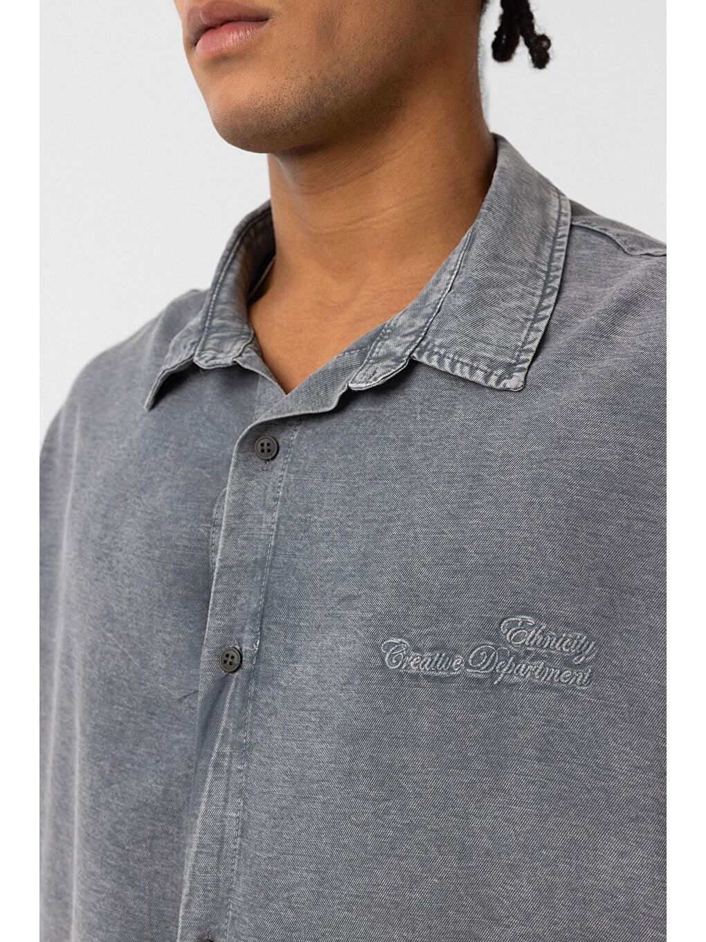 Arka Baskılı Oversize Gömlek Gri-4