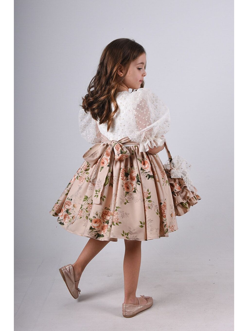Bej Çanta Aksesuarlı Kız Çocuk Kısa Elbise_M2371-1