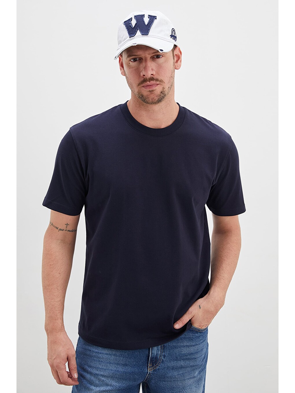 Lacivert Basic Bisiklet Yaka Regular Tişört