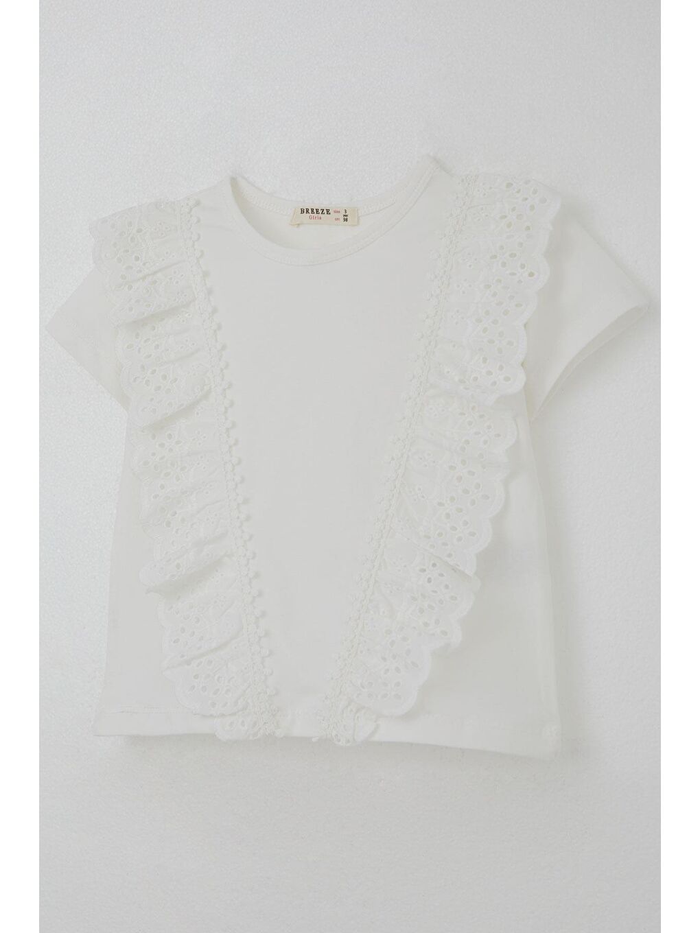 Kız Çocuk Tişört Güpürlü Çiçekleri Nakışlı Beyaz (1.5-5 Yaş)-2