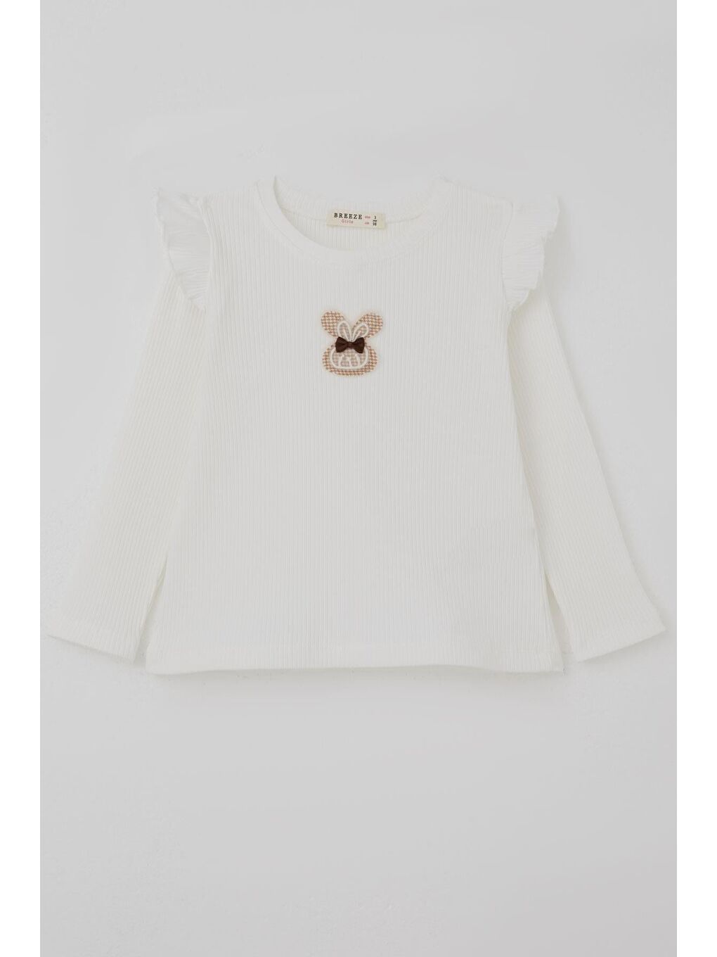 Kız Çocuk Uzun Kollu Tişört Tavşan Aplike Arma Detaylı Ekru (2-6 Yaş)