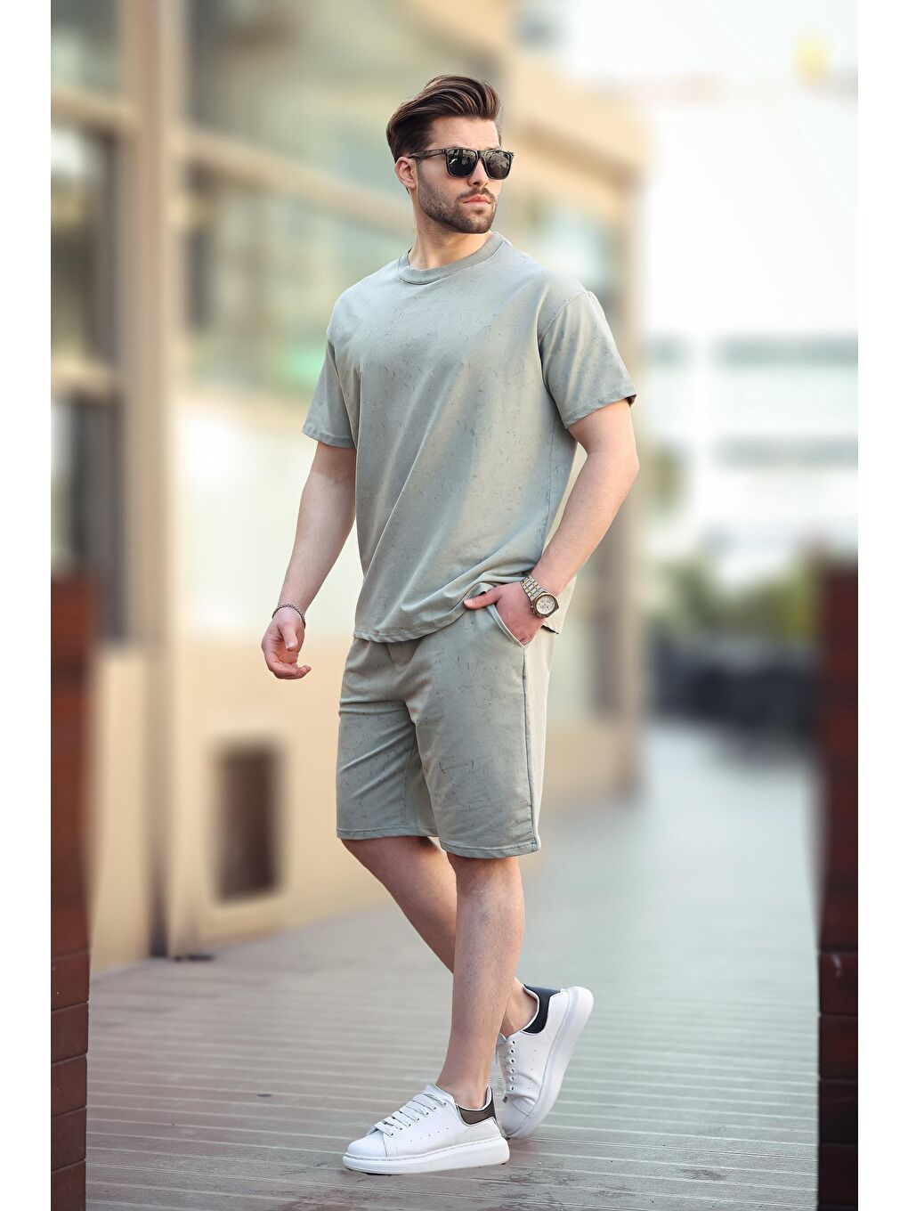 Mint Yeşili Basic Erkek Şort T-Shirt Takımı E7309